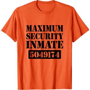 Prisoner Costume Orange Prison Uniform Halloween Jail Inmate T-Shirt, Size: Small