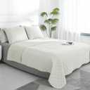 Easy-Going Twin Size Reversible Quilt Set with 1 Quilt and 1 Pillow Sham, Soft Bed Quilt Cover, Water Resistant Lightweight Microfiber Bedspread, Stain Resistant, Ivory/Ivory