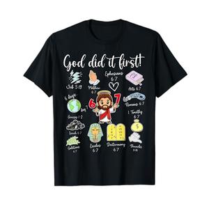 Funny God Did It First 67 Meme Jesus Christian Bible Kids T-Shirt, Large