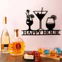 Funrous Bar Signs Wall Decor Happy Hour Sign Art Metal Bar Decorations Vintage Drinks Decorative Drink Plaques for Home Open Pub Decor(Black)