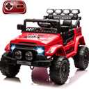 12V Electric Kids Ride On Truck for Kids Ages 37-96 Months, Ride On Toys Car with 5MPH Max Speed, Remote Control, Accelerator Pedal, Treaded Tires, Steering Wheel, Music and Story, Red
