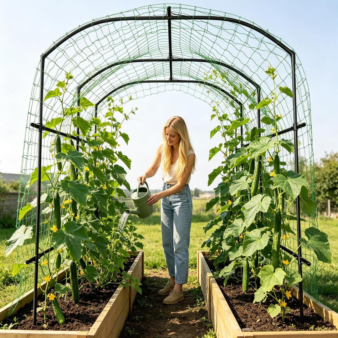 SUNYRISY Garden Arch Trellis, Metal Core Trellis for Climbing Plants Outdoor, 87" x 71" x 75" Tall Archway Tunnel Plant Support for Vine Cucumber Tomato Grape Vegetables Climbing Plants