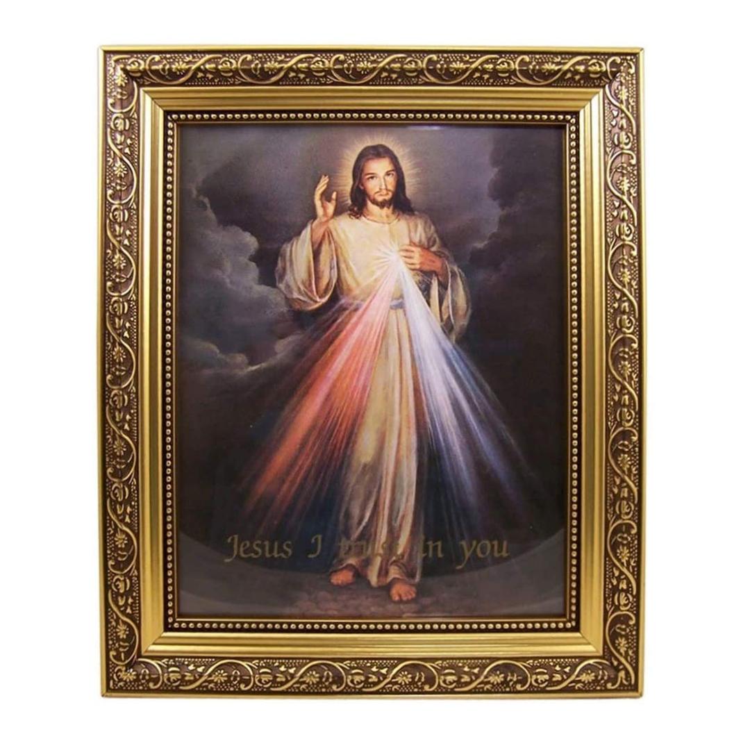 Divine Mercy, Jesus Christ 8" x 10" Christian framed Art Print-Wall Plaque- in Ornate Gold Finish Frame, (INCLUDES Laminated Holy card)