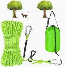 Dog Tie Out Cable for Camping, Dog Trolley System and 4ft Bungee Leash for Dogs Up to 400lbs, Suitable for Camping, Yard and Outdoor Events (Green, 50Ft)