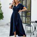 Long Black Formal Dresses for Women Gowns Evening Party Cocktail Dress,Split Elegant V Neck Wrap Ruffle Wedding Guest Dresses (XXL)