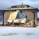 HOTEEL 10x12 Hardtop Gazebo Hot Tub Gazebo with Flame-Retardant Curtain Netting, Heavy Duty Pavilion with Galvanized Steel Double Roof, Aluminum Frame Outdoor Canopy for Patio, Party (2025 Upgraded) (Brown)