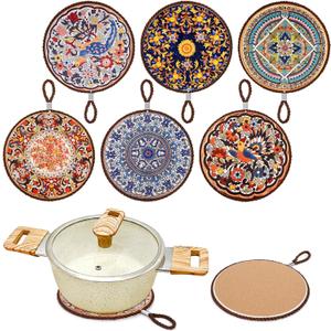 6 Pack Ceramic Trivets, 6.7" Hot Pads for Pots and Pans, Portable Hanging Hot Dish Mat, Heat Resistant Coaster, Non-Slip Hot Plate Mats for Kitchen Countertop, Table, Home Decor