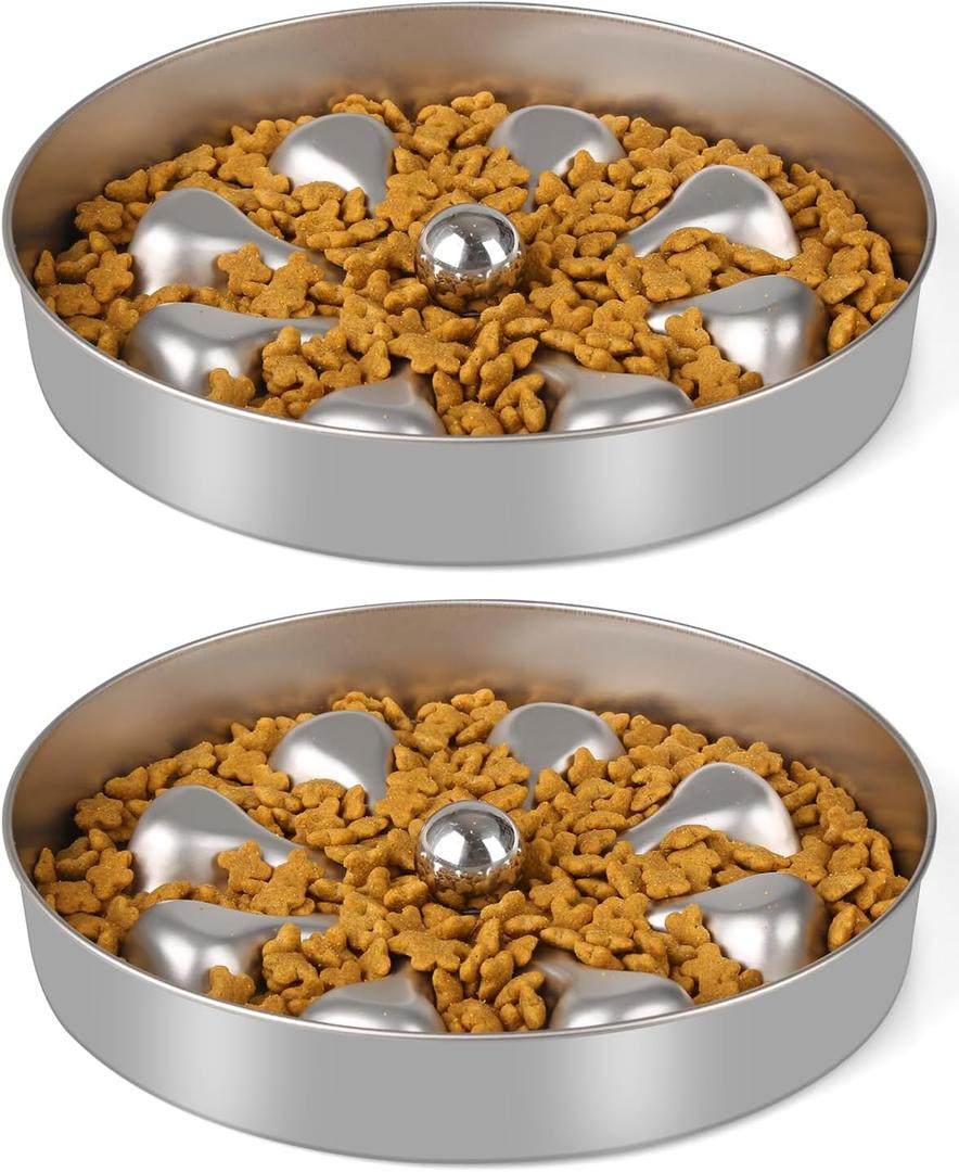 2-Pack Slow Feeder Dog Bowls  Stainless Steel Metal Bowls with Double-Sided Design, 5 Cups Large Capacity for Dry, Wet, Raw Food, Slow Feeding for All Dog Sizes, Easy to Clean, Non-Slip