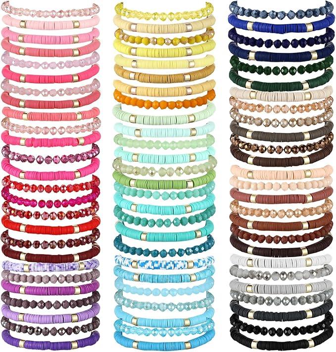 Ecation 96 Pcs Beaded Friendship Bracelets Bulk Inspirational Stretch Bracelets Y2k Colorful Cute Adjustable Jewelry for Women Summer Beach Graduation Party Favors Friend Gifts