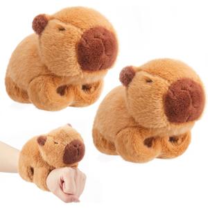 2 Pcs Capybara Slap Bracelets Plush Stuffed Animal Slap Bracelets 8.5'' Wrist Capybara Toy for Christmas Birthday Party Favor Supply Gift