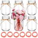 Chunful 6 Pcs Glass Mason Jar with LED Lights for Table Centerpiece Decorations Set Clear Rustic Farmhouse Coffee Table Decor with LED Lights for Wedding Dining Room Kitchen Decor (Red Light)
