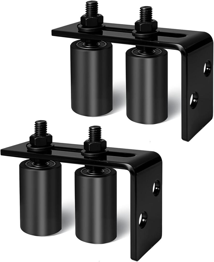 2 Pack 2 1/3" Universal Gate Roller Guide, Nylon Slide Gate Guide Rollers with Black L Bracket, Gate Hardware Roller Kit for Sliding/Rolling Gates/Barn Door Guide - 2 Kit Black