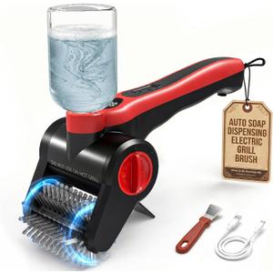 Electric Grill Brush with Water Spray System, Cordless BBQ Grill Cleaner, Rechargeable Power Scrubber for Gas, Charcoal & Pellet Grills, IPX8 Waterproof Grill Cleaning Brush with Scraper & Case