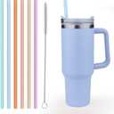 XANGNIER Pastel Color 14” Extra Long Silicone Replacement Straws for Stanley 40 oz Cup,Reusable Flexible Tall Big Drinking Straws with Cleaning Brush for 20,30 Ounce Tumblers,6 Pack