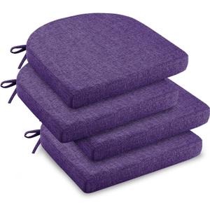 downluxe Indoor Chair Cushions for Dining Chairs, Soft and Comfortable Textured Foam Kitchen Chair Pads with Ties and Non-Slip Backing, 16" x 16" x 2", Purple, 4 Pack