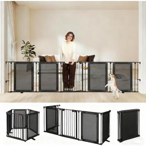 Dog Gate Foldable Pet Playpen Extra Wide 29"-126", Auto Close Pet Gate Dog Fence Pressure Mounted Walk Through Swing Safety Pet Fence Indoor Puppy Date for Stairs, 29" Height-5 Panels, Black