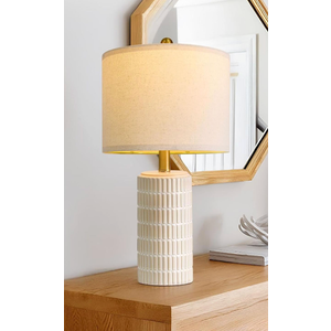 PoKat 20.75" Small Modern Ceramic Table Lamps Set of 1 for Bedroom, White Bedside Lamps for Night Stands, Farmhouse Desk Decor Gift Nightstand Table Lamps for Living Room End Table Beige