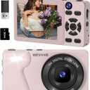 4K Digital Camera for Photography- 64MP Autofocus Vlogging Camera with Dual Lens, 18X Digital Zoom- Small Point and Shoot Camera with Card and 2000mAh for YouTube, Travel, Beginners (Pink)