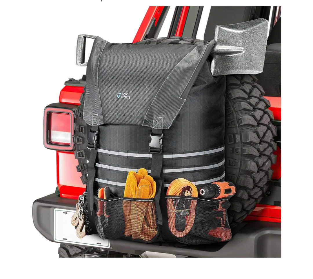 JOYTUTUS Spare Tire Trash Bag, Fits 40" Tire 31 Gallons Overland Series Larger Capacity Cargo Spare Tire Storage Bag, Off-Road Camping Recovery Gear Firewood for Jeep Truck SUV