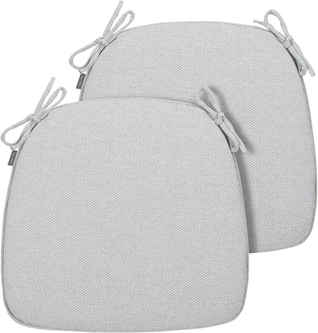 Magpie Fabrics 17"x16"x2" U-Shape Chair Cushions with Ties 2 Count, Outdoor Indoor Waterproof All Weather Seat Pads Decoration for Patio Garden Dining Office - Light Gray