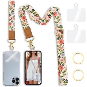 Yonlevres Flower Phone Lanyard Crossbody Strap, Floral Cell Phone Lanyards for around the Neck Wristlet Wrist Strap Adjustable for Keys Case Accessories Travel Essentials