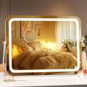 Hasipu Vanity Mirror with Lights, 15" x 11" LED Makeup Mirror, 3 Modes Light, Smart Touch Control Dimmable, 360°Rotation, Rectangle White Frame, with 5X Magnifying Glass