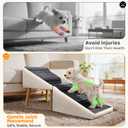 Dog Stairs for Small Medium Large Dogs, Cats, Puppies, Seniors & Injured Pets, 17" H 4-Step Foldable 2-in-1 Solid Wood Pet Steps & Split Ottoman, Non-Slip Dog Ramp for Couch Sofa Low Bed, Holds 250LBS Beige, 17in Couch