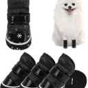 SCENEREAL Fleece Dog Shoes for Winter, Dog Boots & Paw Protectors, Warm Puppy Snow Booties for Small Medium Sized Dogs, Anti-Slip Rubber Sole PU Waterproof Boots for Outdoor Walking, Black Size 3 (Size 3: fit for paw width 0.9"-1.1")