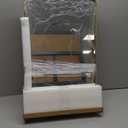 Keonjinn 18 x 28 Inch Gold Bathroom Mirror with Shelf, Metal Modern Gold Wall Mirror with Shelf, Rounded Corner Entry Mirror for Vanity with Storage, Rectangle Entryway Mirrors with Living Room