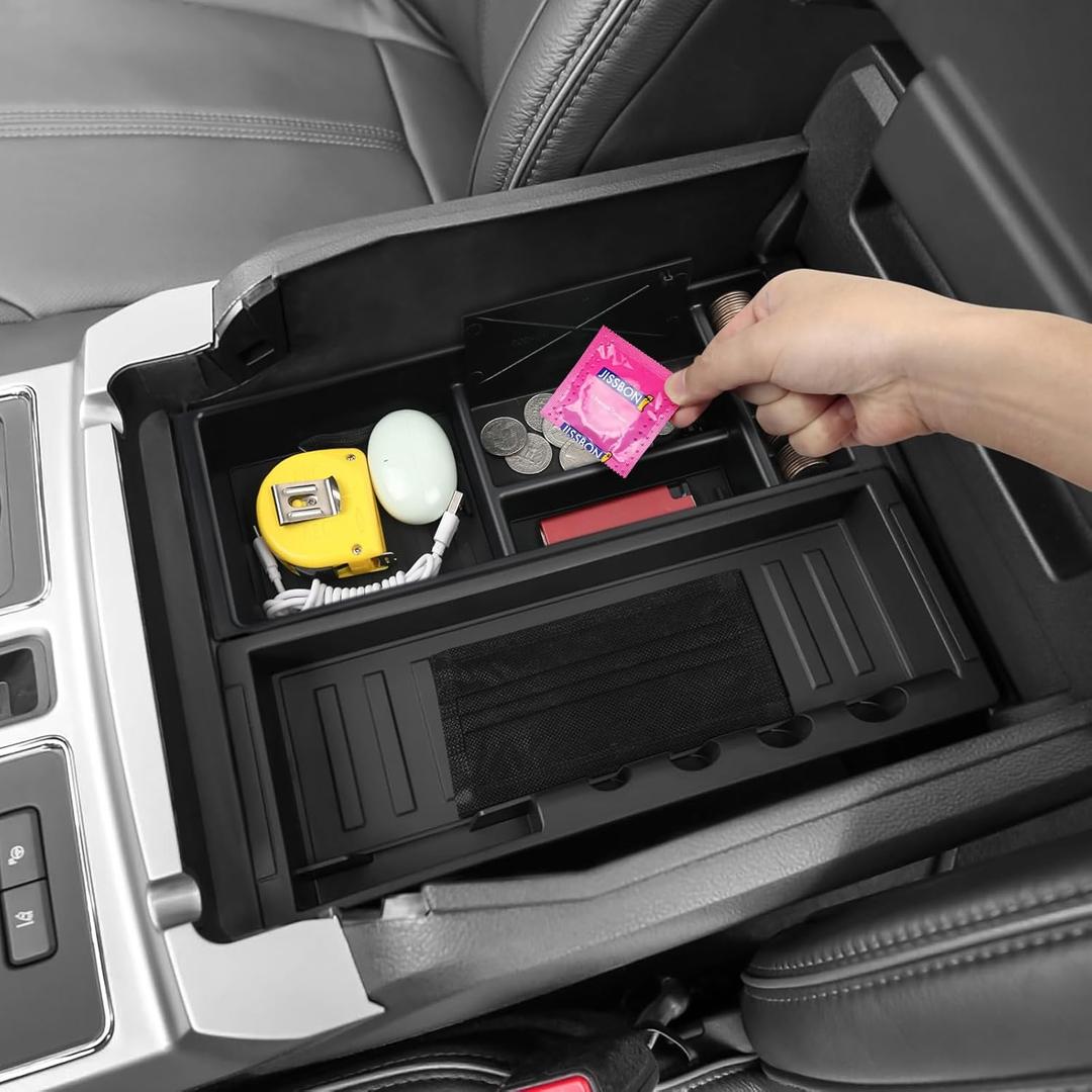 ZZEQYG Center Console Organizer Hidden Box for Ford F150 2015-2020 Accessories Armrest Storage Box Hidden Secret Compartment(Full Console w/Bucket Seats ONLY)