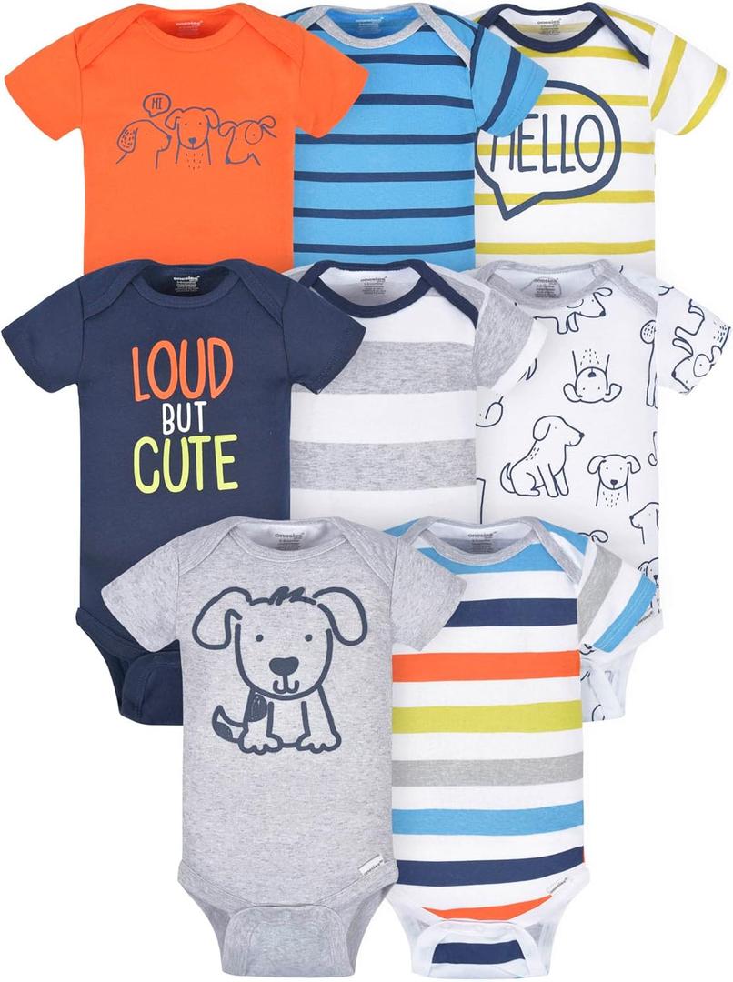 Onesies Brand baby-boys 8-pack Short Sleeve Mix & Match Bodysuits (12 Months, Loud Cute Dog)