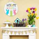 5 x Easter Welcome Wreath, Cute Bunny Happy Easter Signs for Front Door, Wooden Decorations Home Decor Porch Window Wall Farmhouse Indoor Outdoor