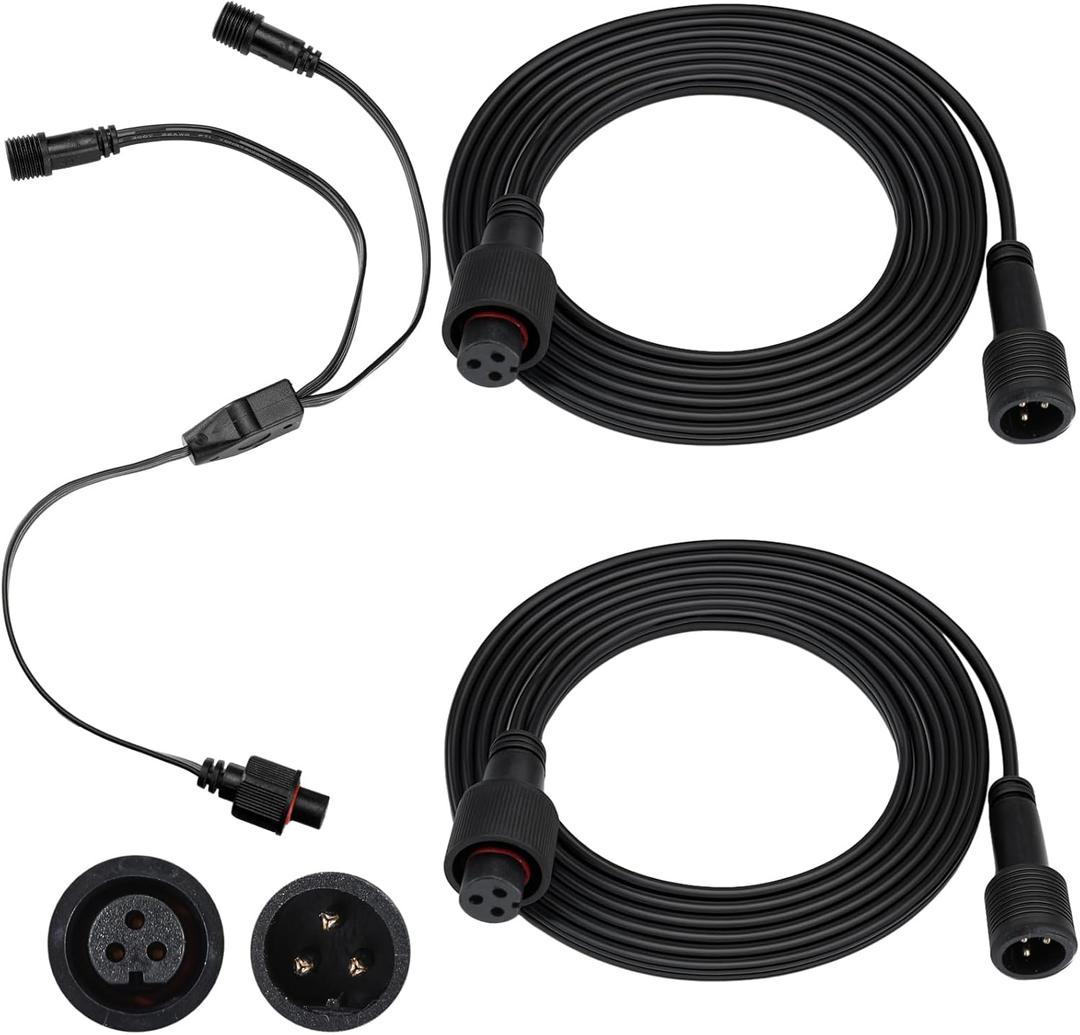 MorningRo 3 Pcs Extension Cable Kit Compatible with Govee Permanent Outdoor Light 3 Pins Y Splitter Cord Straight Extension Compatible with Govee H705 H706 H805 Weatherproof Patio Yard (6.2 ft,Black)