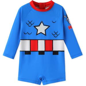 Disney Marvel Stitch Cars Spiderman Mickey Mouse Baby Boy Swimsuit Infant Toddler Bathing Suit UPF 50+ Zipper Long Sleeves (Blue)