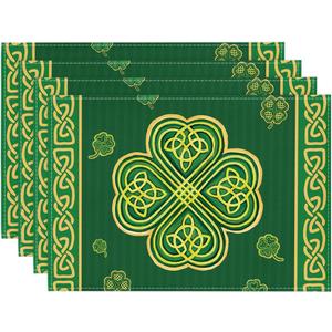 Artoid Mode Green Stripes Shamrocks St. Patrick's Day Placemats Set of 4, 12x18 Inch Luck Spring Table Mats for Party Kitchen Dining Decoration