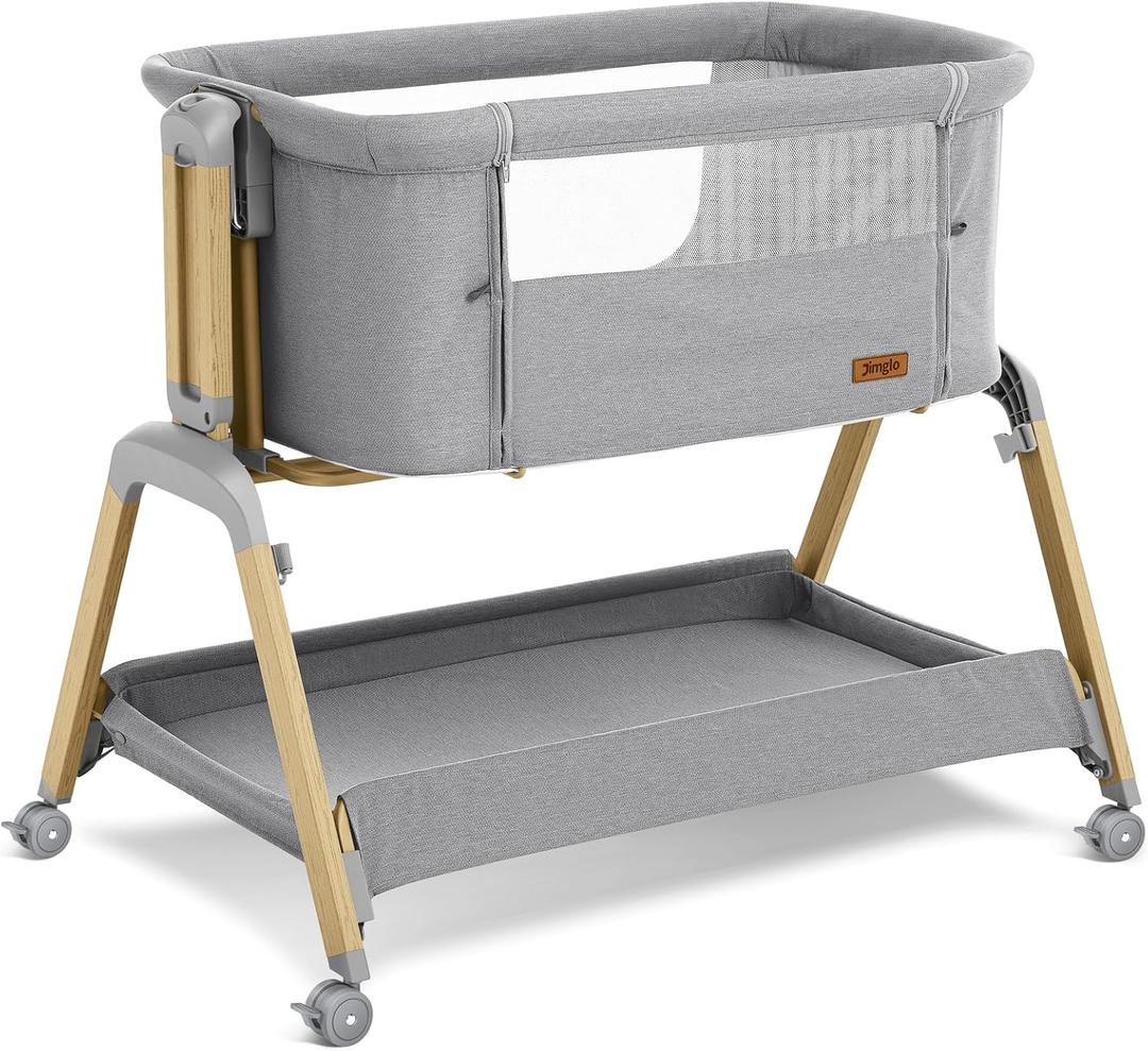 Jimglo 3 in 1 Baby Bassinet, Rocking Bassinets with Comfy Mattress and Wheels, Adjustable Height Bassinet Bedside Sleeper, Easy Folding Portable Crib for Newborn (Grey)