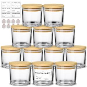 SUPMIND 4oz Candle Jars 12 Pack - Clear Glass with Bamboo Lids, Ideal for Candle Making & Home Decor