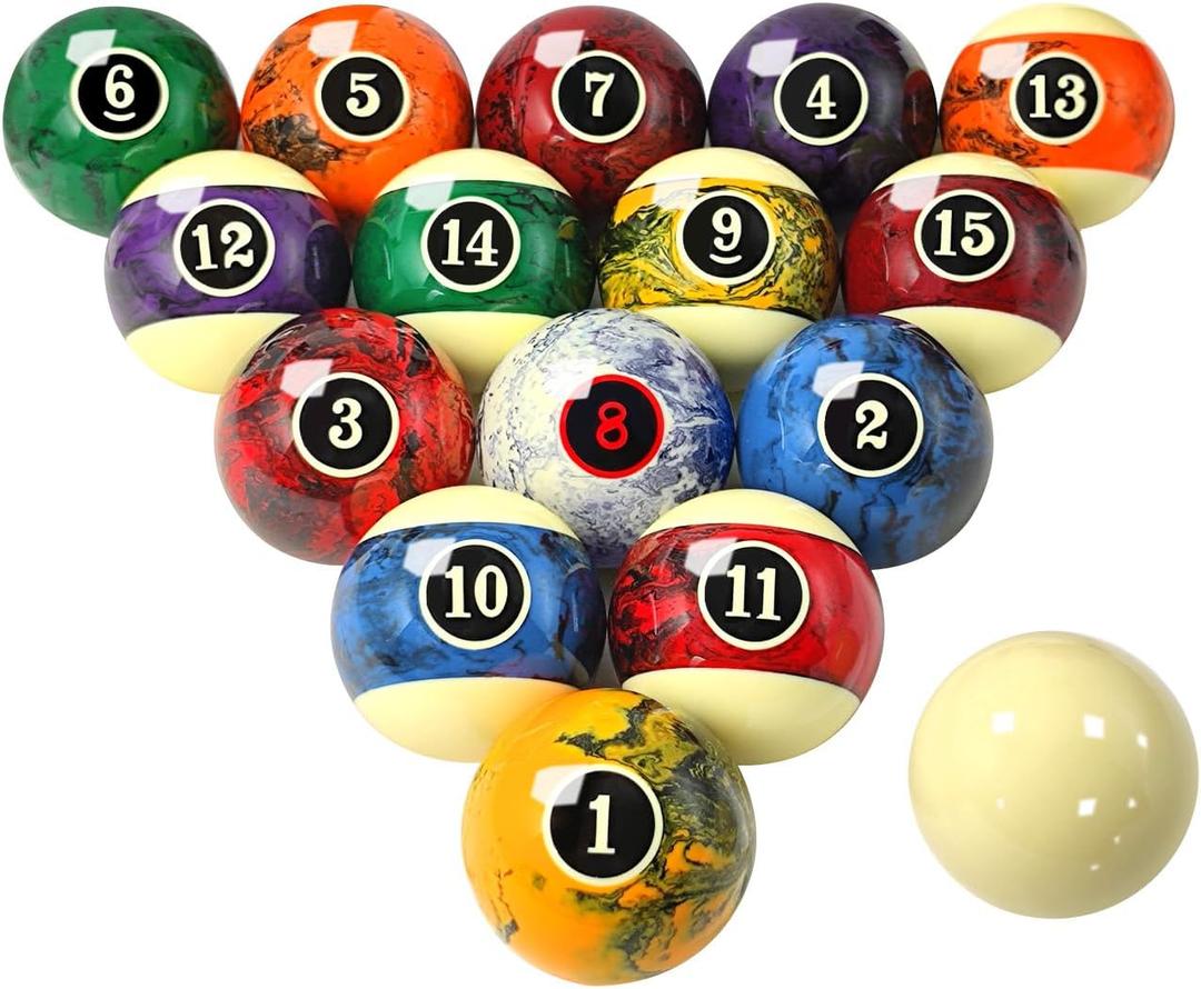 Marble Swirl Style Pool Balls Set Professional 2 1/4-Inch Billiard Balls for Pool Table Complete 16-Piece Regulation Pool Ball Set