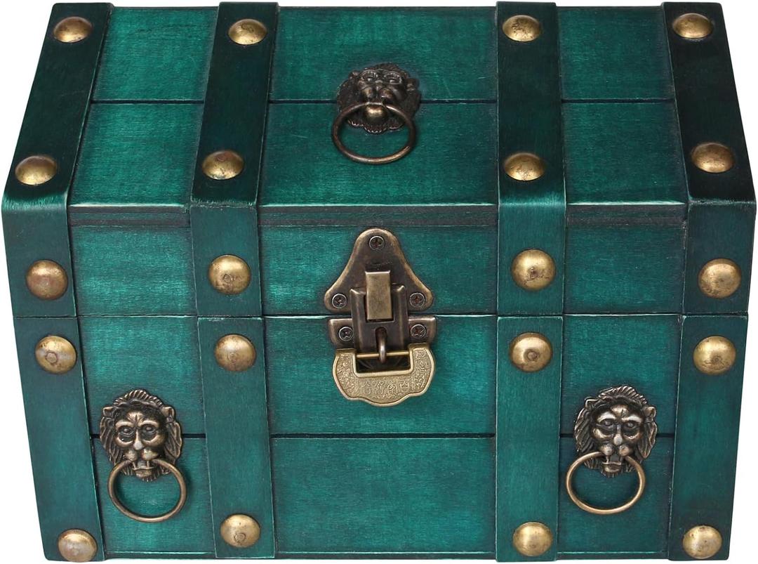 Vintage Wooden Treasure Chest, Jewelry Storage Box with Lock, Classical Storage and Decorative Box, Large Capacity Vintage Decorative Box, Jewelry Storing Storage Organizer for Home Decoration,Green
