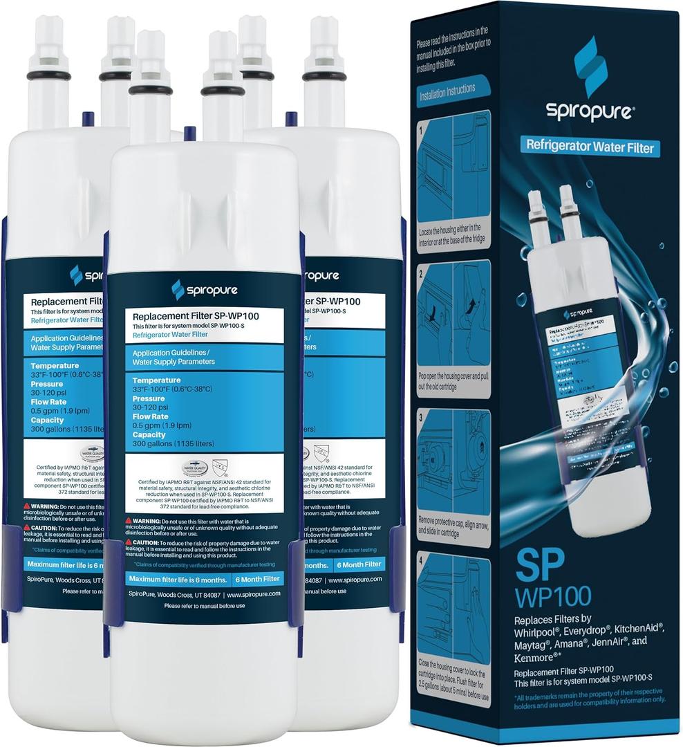 SpiroPure SP-WP100-3PK NSF Certified Refrigerator Water Filter Compatible Replacement for W10295370A Filter 1 9081 EDR1RXD1 9930 W10295370 46-9081 46-9930 Filter1 (3 Pk)