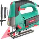 HYCHIKA Jig saw, 6.7A Jig Saw 800-3000SPM with 6 Variable Speeds, 4 Orbital Sets, Bevel Angle 45, 6PCS Blades, Pure Copper Motor, Laser Guide, Wood Metal Plastic Cutting