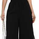 Women's Summer Capris Wide Leg Palazzo Pants Dressy Casual Split Chiffon Trousers (Black, M)