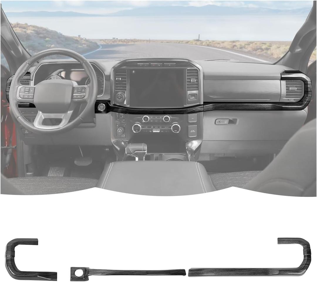 RT-TCZ Center Console Dashboard Strip Cover Trim Decoration Interior Accessories for Ford F150 2021-2025 (Black Wood Grain)