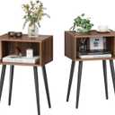 Nightstand Set of 2, Small Bed Side Table for Small Spaces, Mid Century Modern Nightstand End Table with Open Storage, Side Table for Bedroom Living Room, Walnut Brown MLBZ20R-2