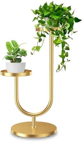 Matekxy U-Shape Metal Plant Stand Indoor Outdoor Stable Mid Century Flower Pot Feel Tool Holders Corner Tall Plant Shelves Planter Rack Display for Livingroom, Bedroom, Office - Gold