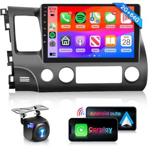 Podofo HiFi 16EQ Radio estreo de coche 2G 64G para Honda Civic 2006-2011 CarPlay Android Auto MirrorLink, 10.1 pulgadas 1080P HD IPS pantalla tctil Civic Car Radio GPS WiFi RDS FM Radio AHD cmara