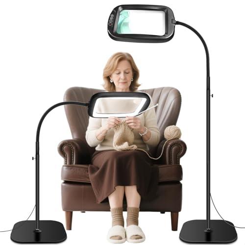 30X 10X Extra Large Floor Magnifying Glass with Light and Stand,60 LED Flexible Gooseneck Floor Magnifying Lamp with 5 Color Modes, 2-in-1 Lighted Magnifiers for Close Work, Sewing,Crafts, Painting