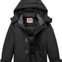 WULFUL Kid's Waterproof Ski Jacket Warm Fleece Hooded Boy's and Girl's Winter Snow Coat Outwear,Windproof RainCoat (6-7 Years, Black)