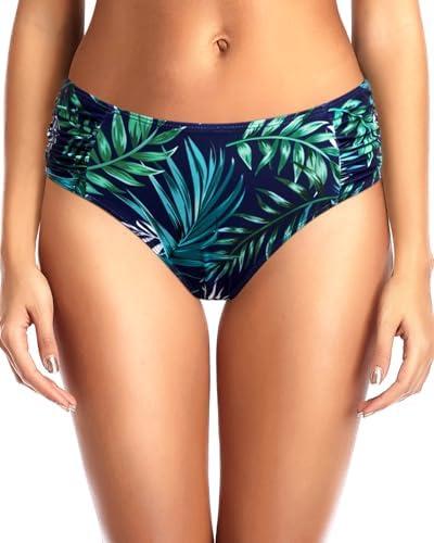 Tempt Me Women Bikini Bottoms Mid Waist Bathing Suit Swimsuit Ruched Swim Bottom MEDIUM
