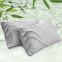 Bedsure Cooling Pillow Cases Queen Size Set of 1,Rayon Derived from Bamboo Queen Pillowcases, Light Grey Pillow Case, Breathable & Silky Soft Bedding Pillow Cover with Envelope Closure, 20x30 Inches